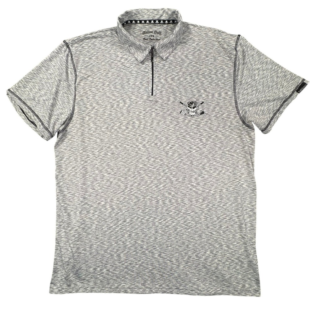 Tattoo Golf Polo Shirt Mens 2XL Gray Space Dye Quarter Zip Skull Logo